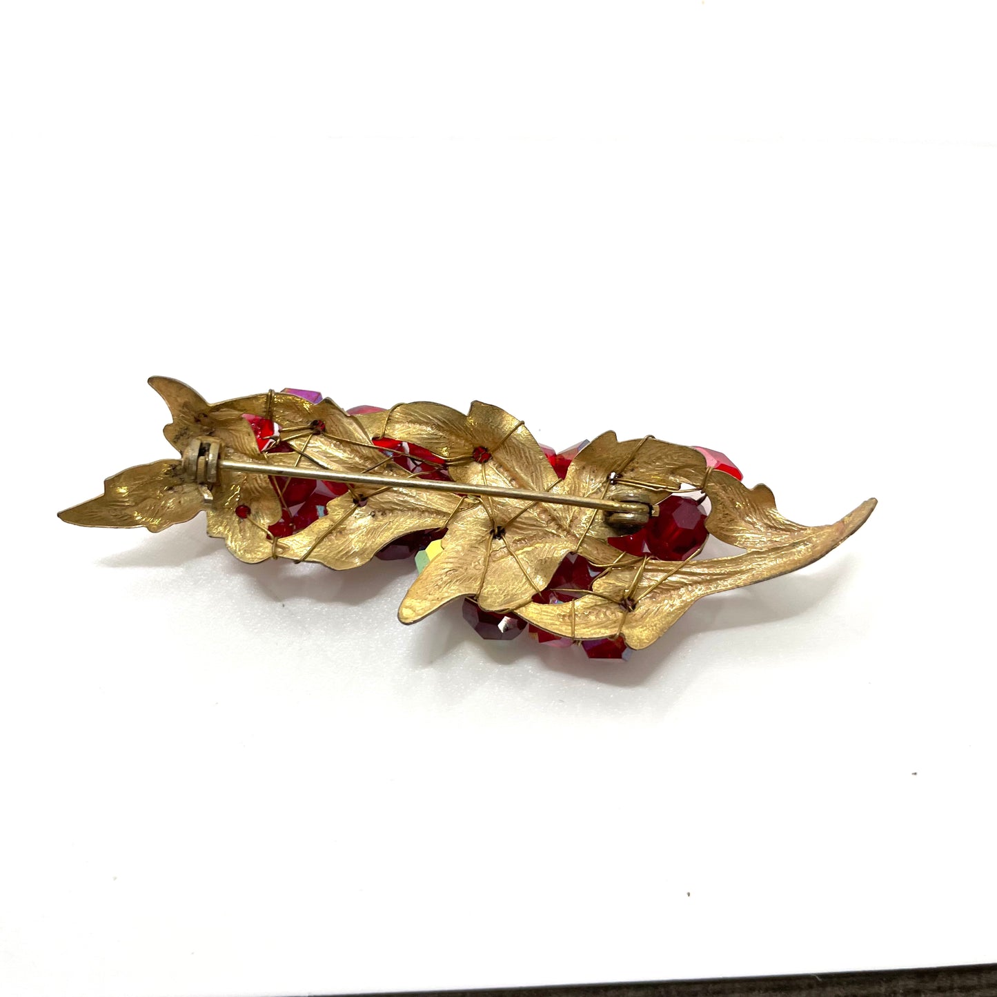 Vintage Red Beaded & Gold Pin Elegant