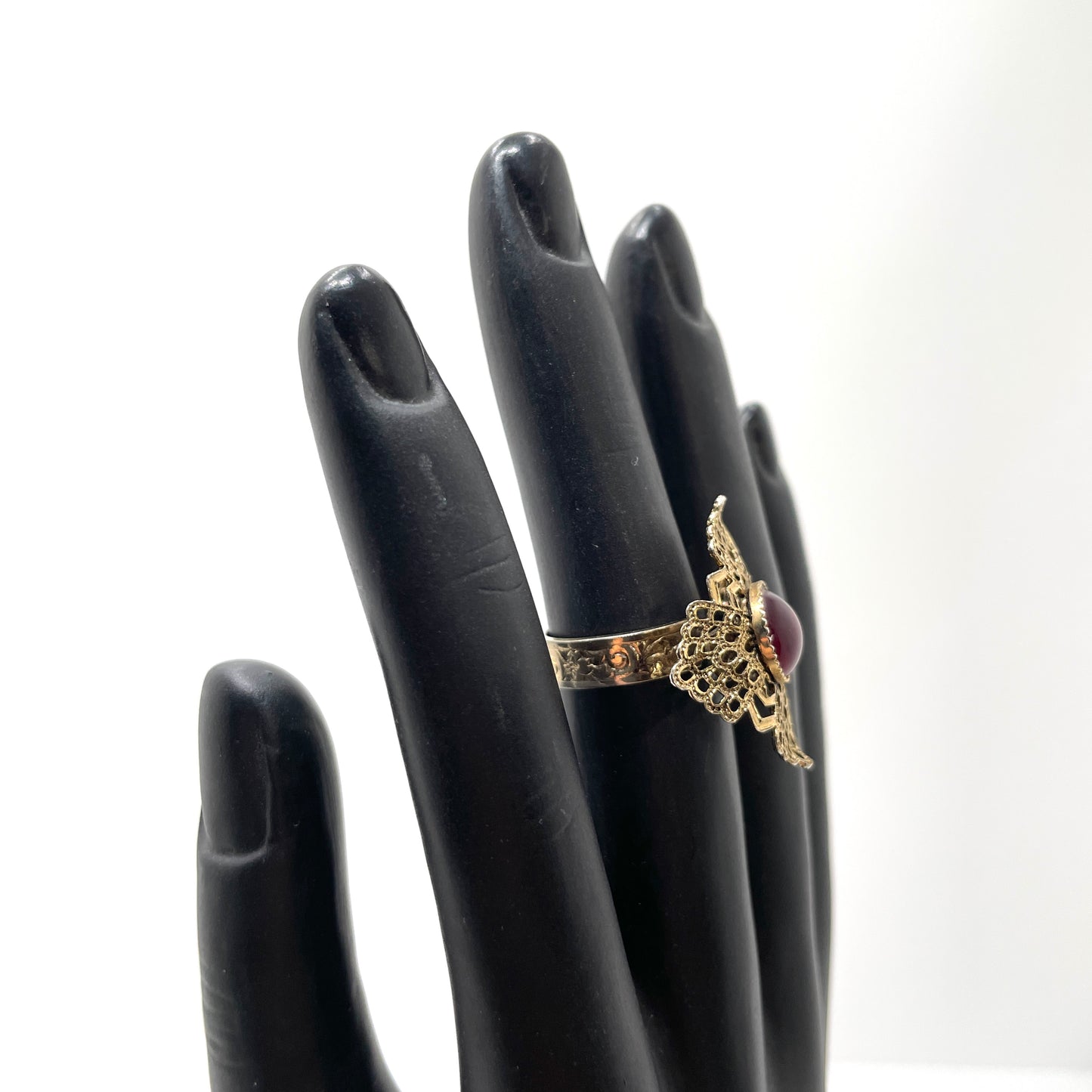1980s Gold Flower with Red Adjustable Size Cocktail Ring