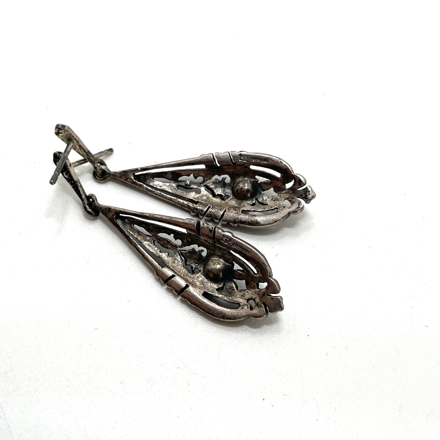Vintage Sterling Silver Art Deco Dangle Earrings