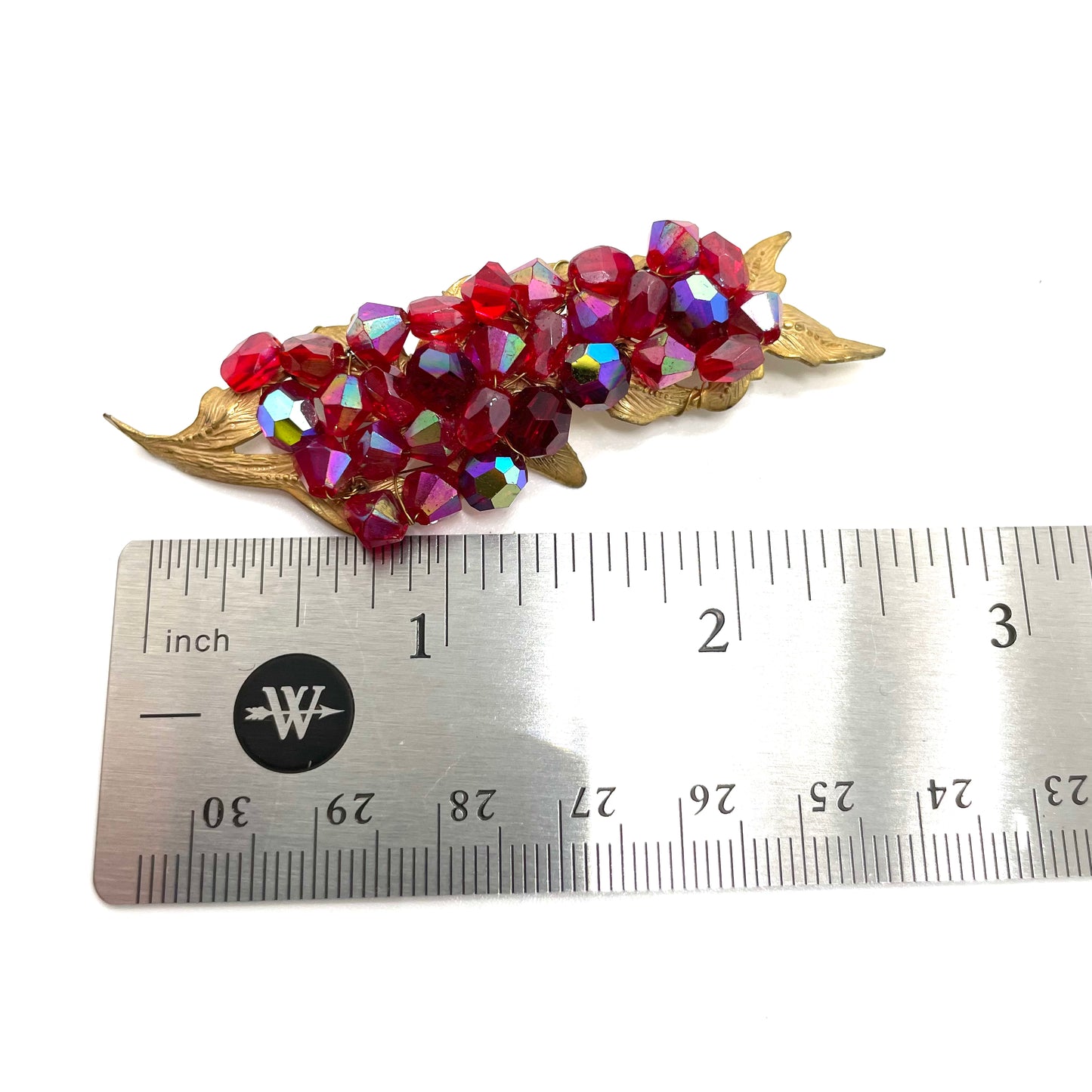 Vintage Red Beaded & Gold Pin Elegant