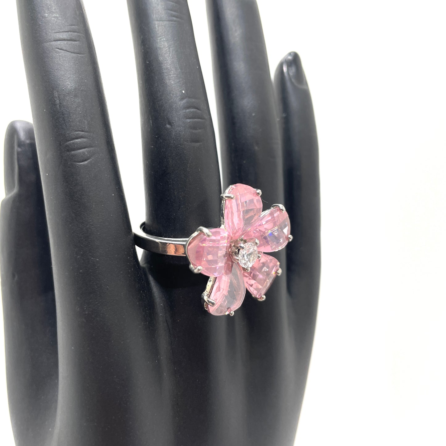 Pink Flower Cocktail Ring - Adjustable Size 8-11