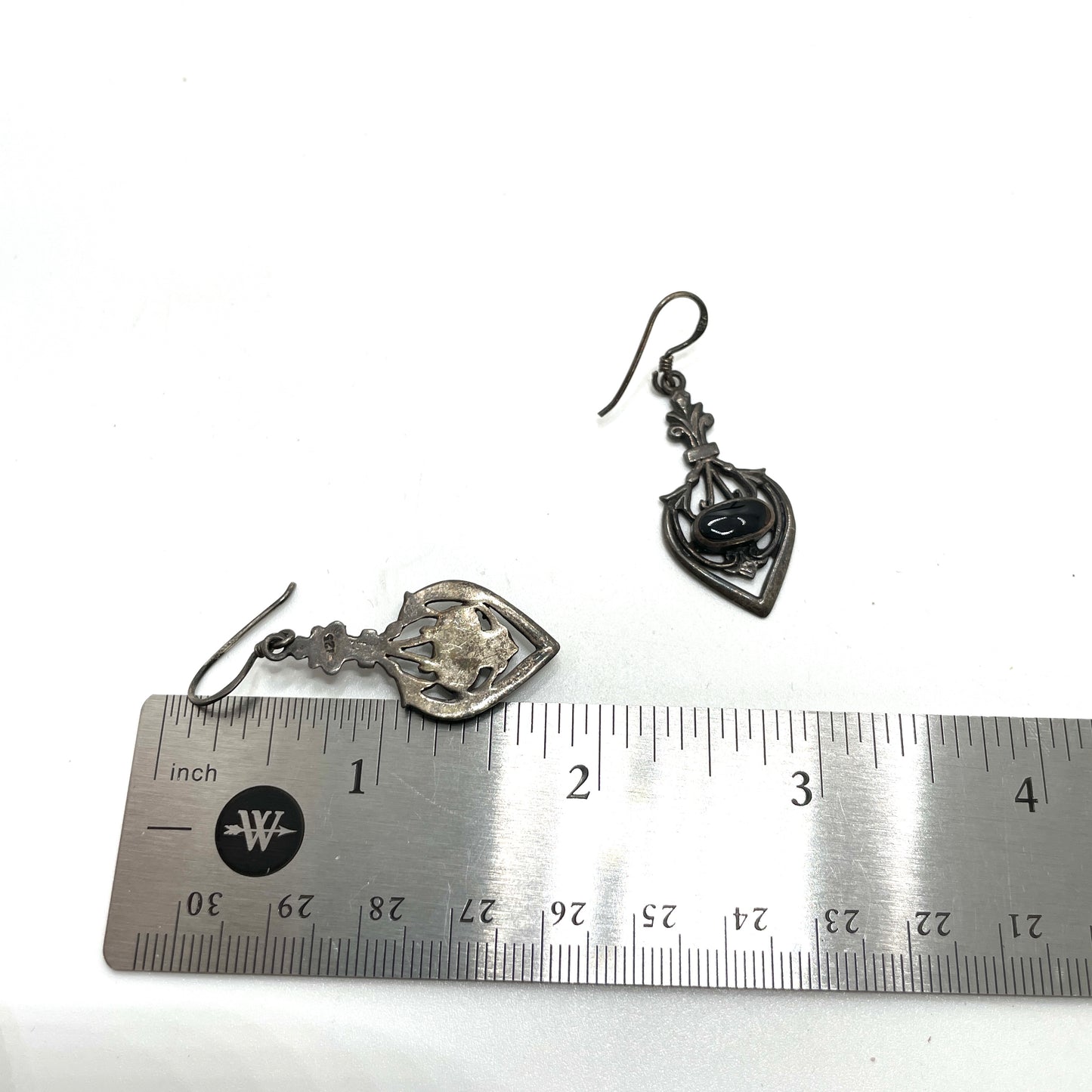 Vintage Sterling Silver & Black Onyx Dangle Earrings