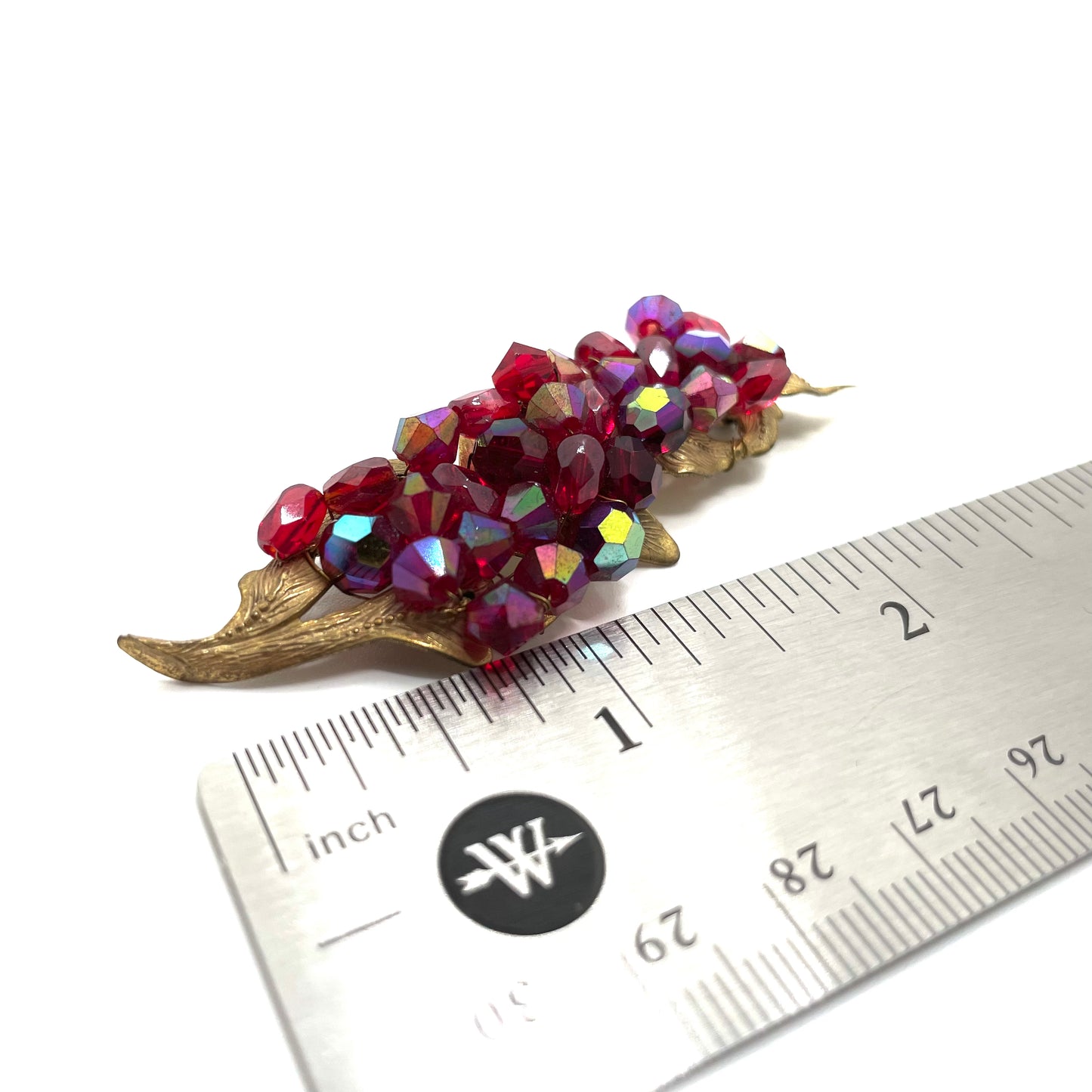 Vintage Red Beaded & Gold Pin Elegant