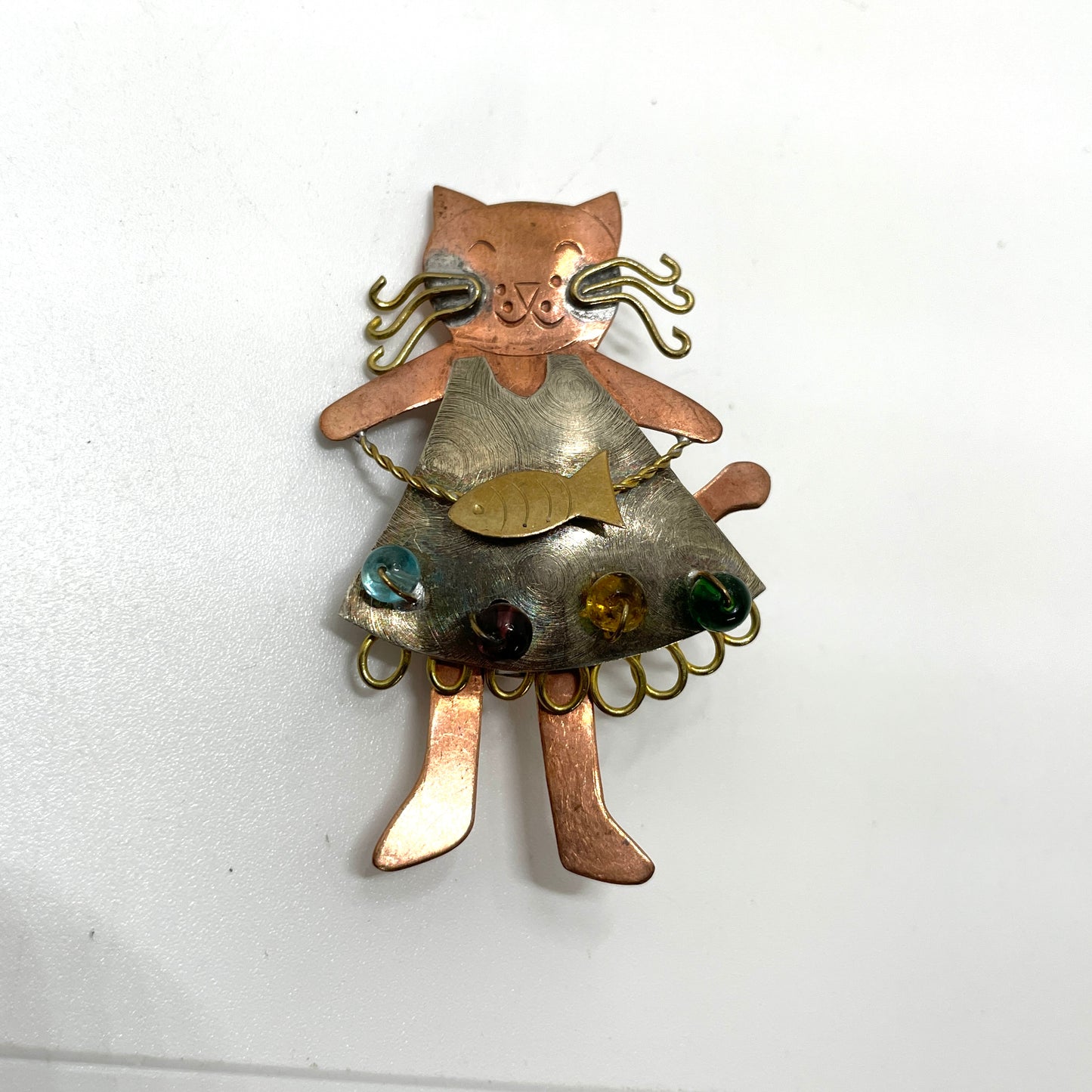 Vintage Mixed Materials Cat Pin