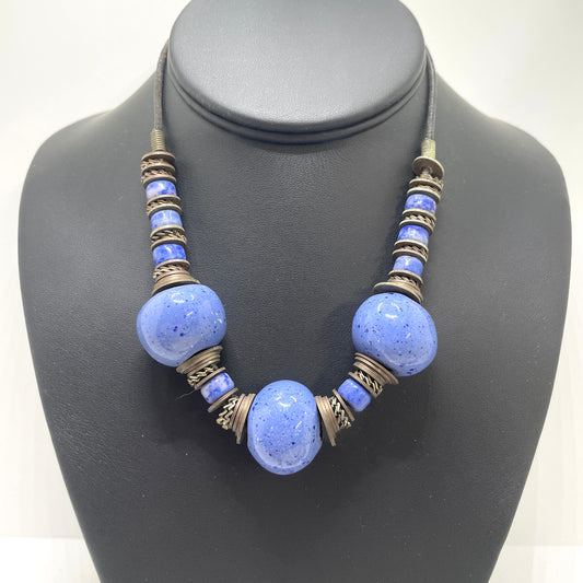 Vintage Silver & Blue Beaded Necklace