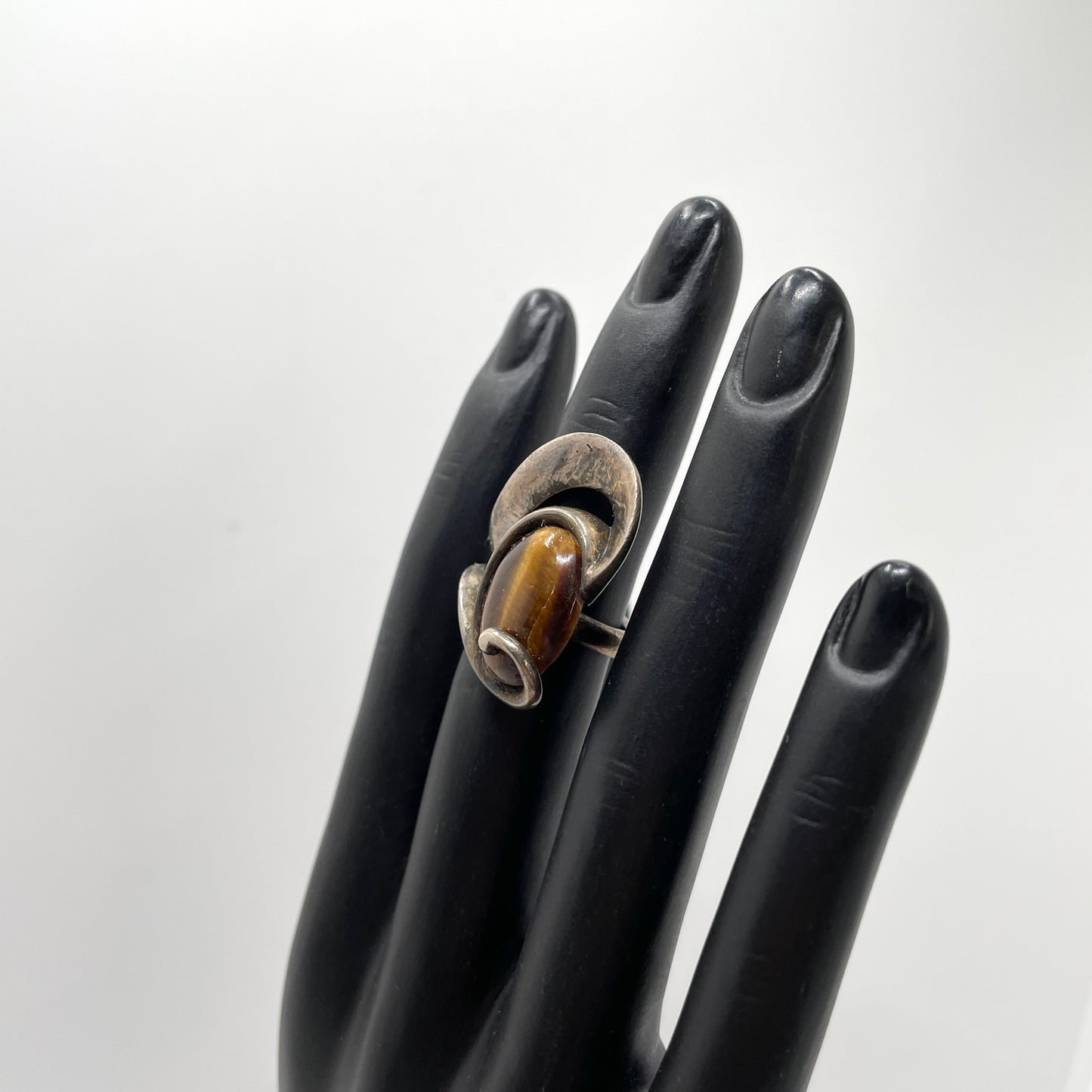 Mexican Sterling Silver & Tiger Eye Ring - Size 5.5