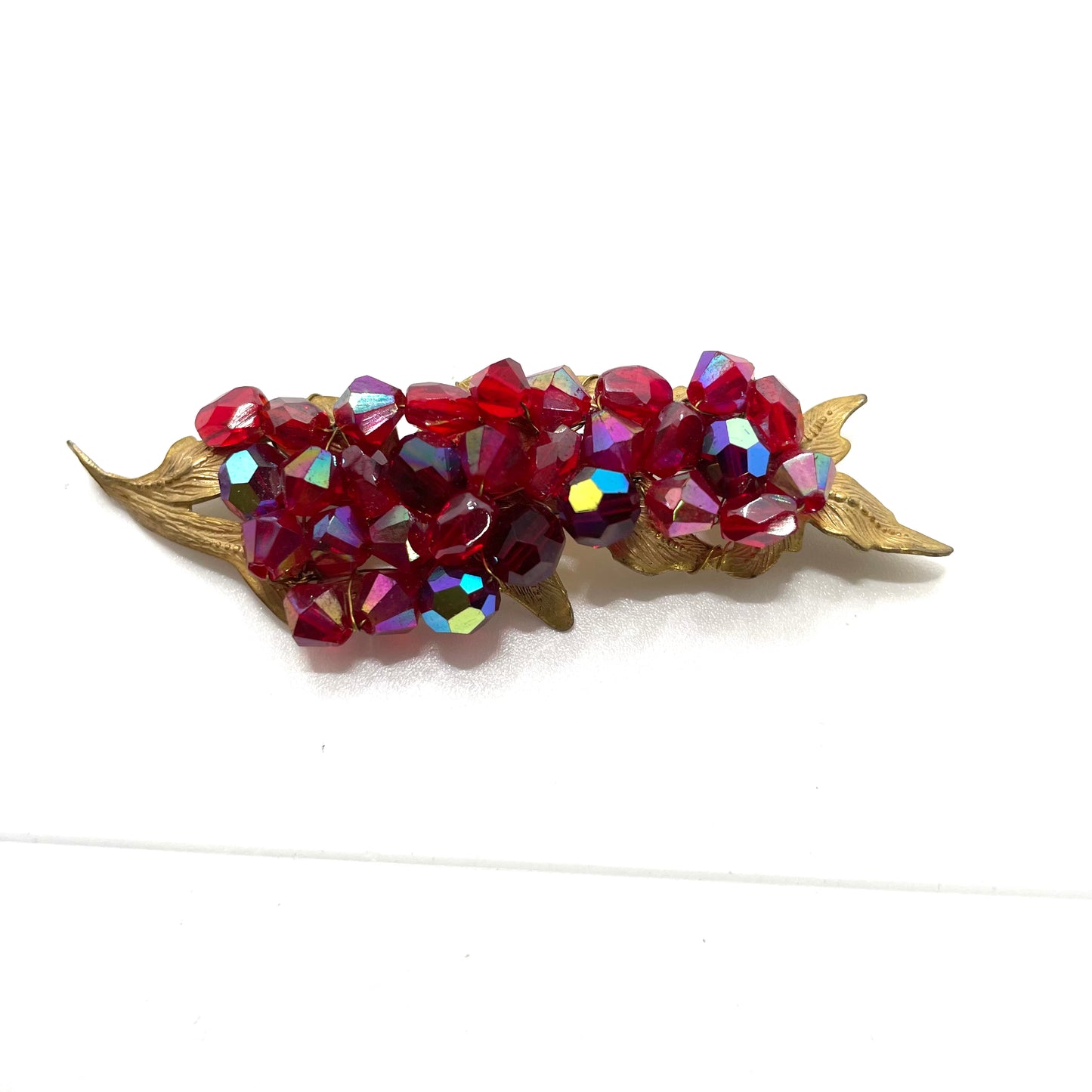 Vintage Red Beaded & Gold Pin Elegant