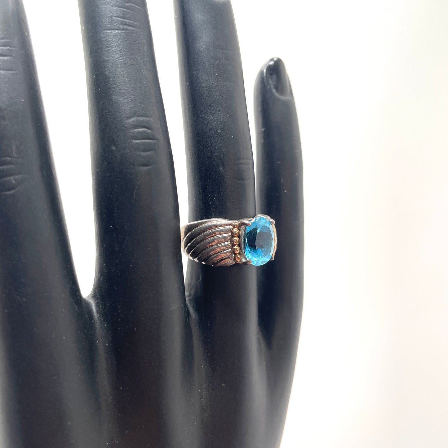 Sterling Silver & Aquamarine Ring - Size 5