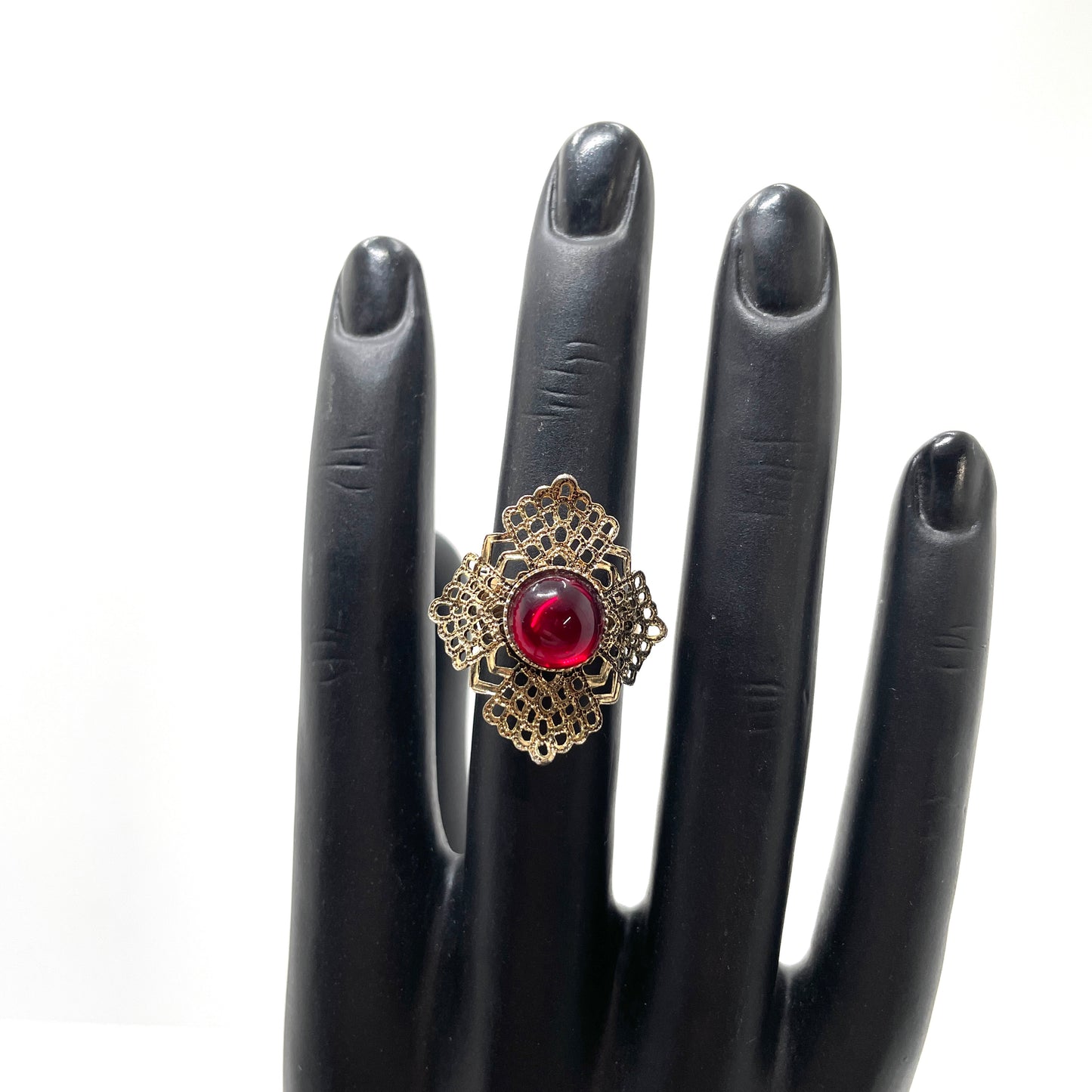 1980s Gold Flower with Red Adjustable Size Cocktail Ring