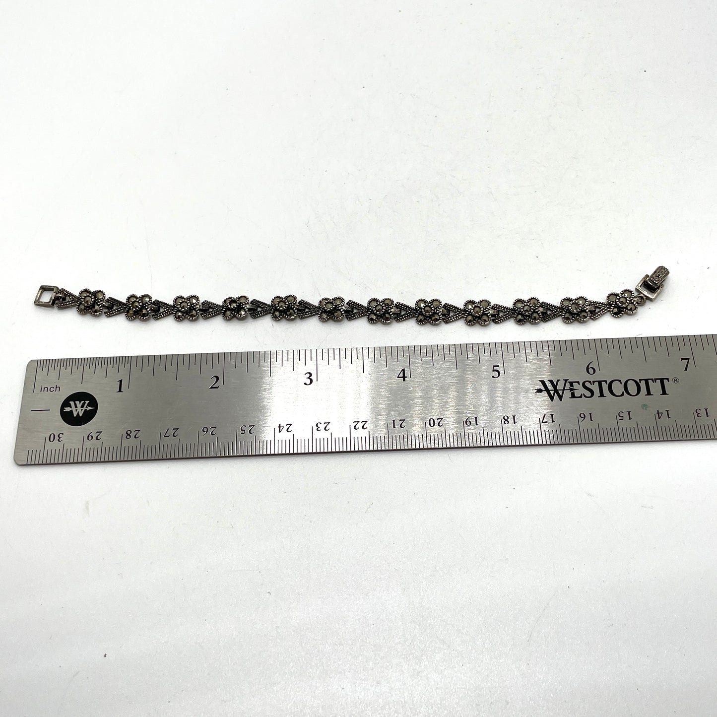 Vintage Sterling Silver & Marcasite Flower Bracelet