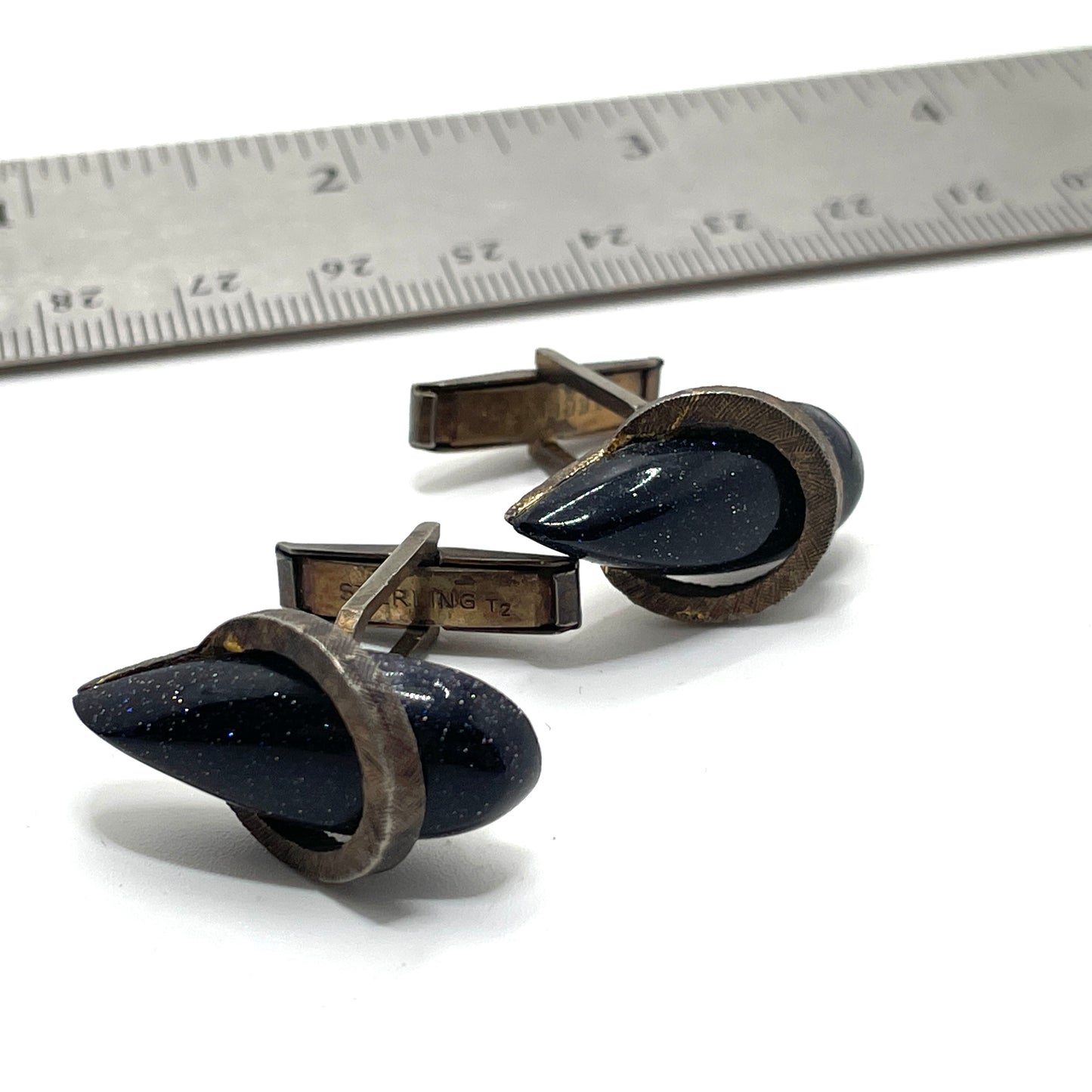 Vintage Sterling Silver Cufflinks with Natural Stone