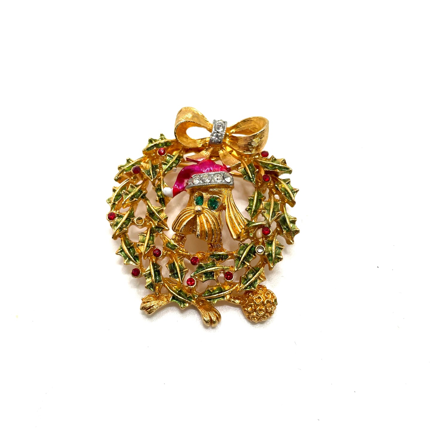 Vintage Dog in Wreath Pin