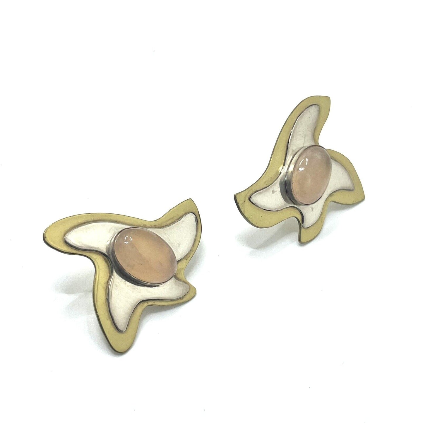 Vintage Maggi DeBaecke Moonstone Star Signed Earrings