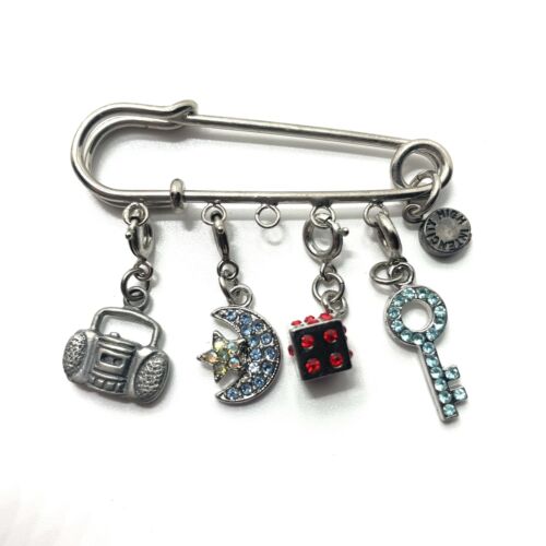 Safety Pin with Charms Brooch