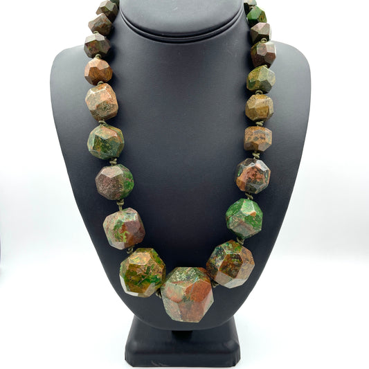 Vintage Brown & Green Faceted Stone Necklace