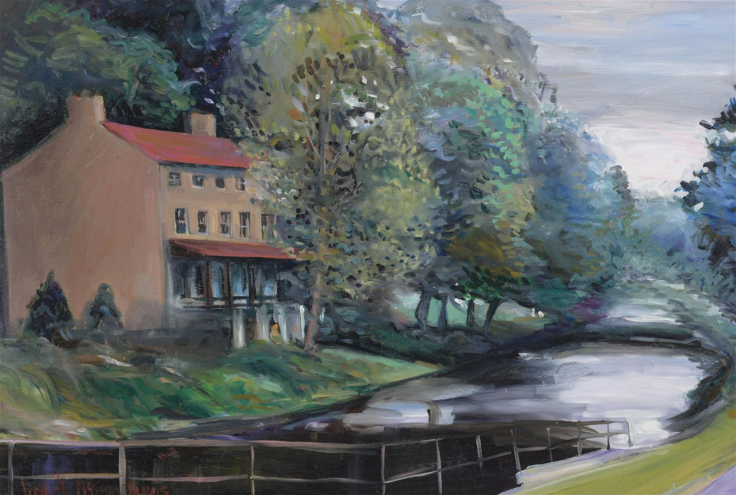 Judith McCabe Jarvis Painting of House & Creek "The Lockkeeper's House"