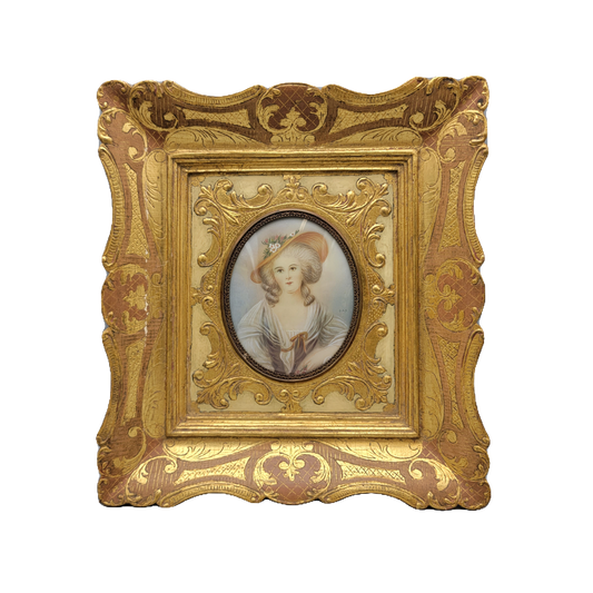 Italian Miniature Painting on Celluloid in Papier Mache Frame - Signed Alex