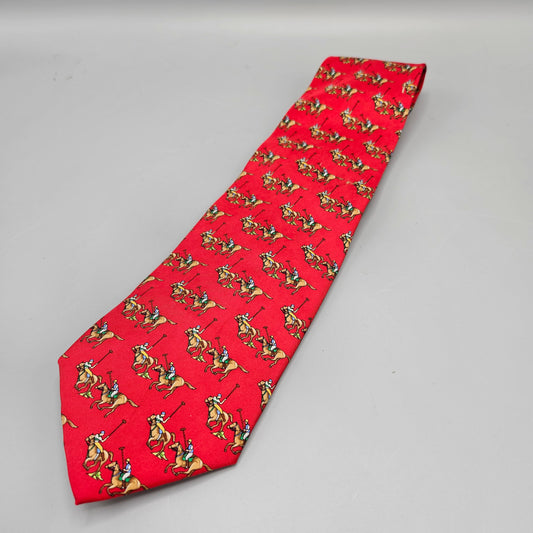 Joseph A Banks Red Silk Necktie with Polo Players