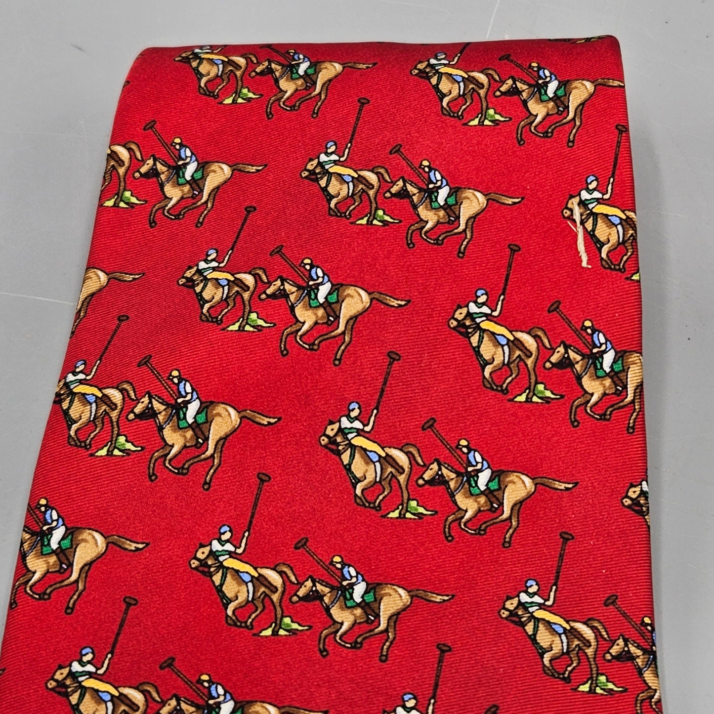 Joseph A Banks Red Silk Necktie with Polo Players
