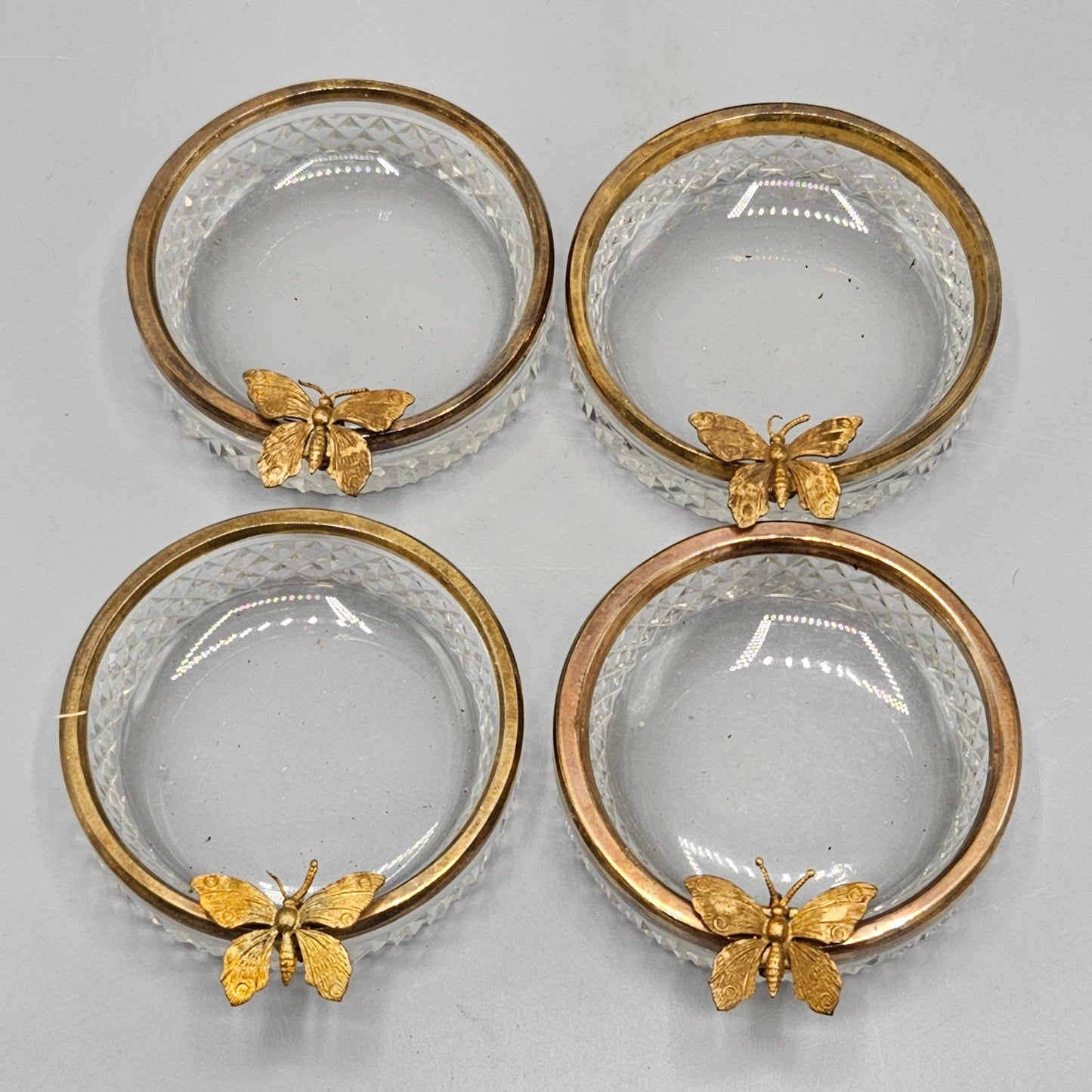Four Cut Crystal Ormalou Dishes with Butterflies Butteryfly