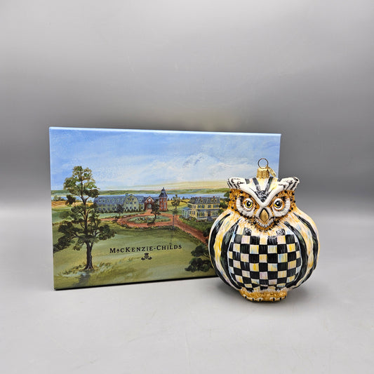 Mackenzie Childs Courtly Check Owl Holiday Ornament