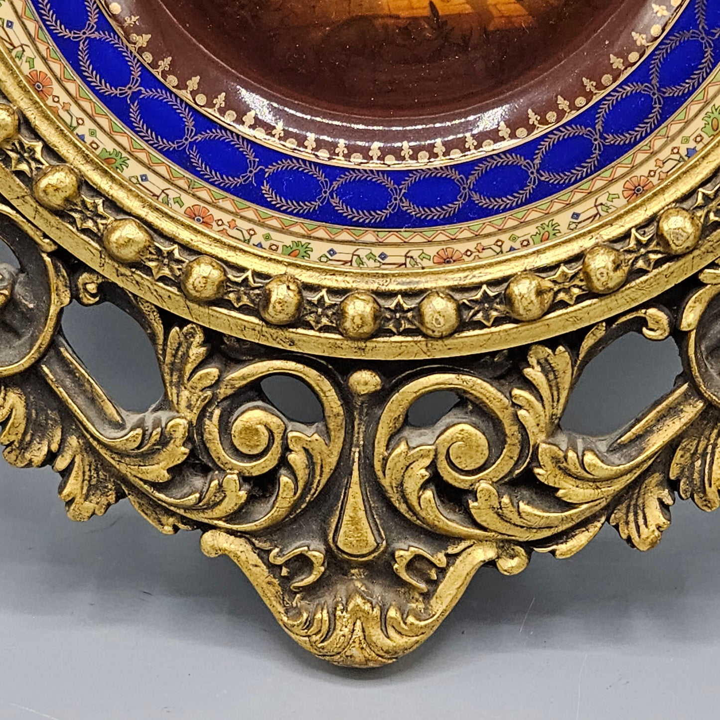 European Porcelain Plate in Elaborate Gilt Frame