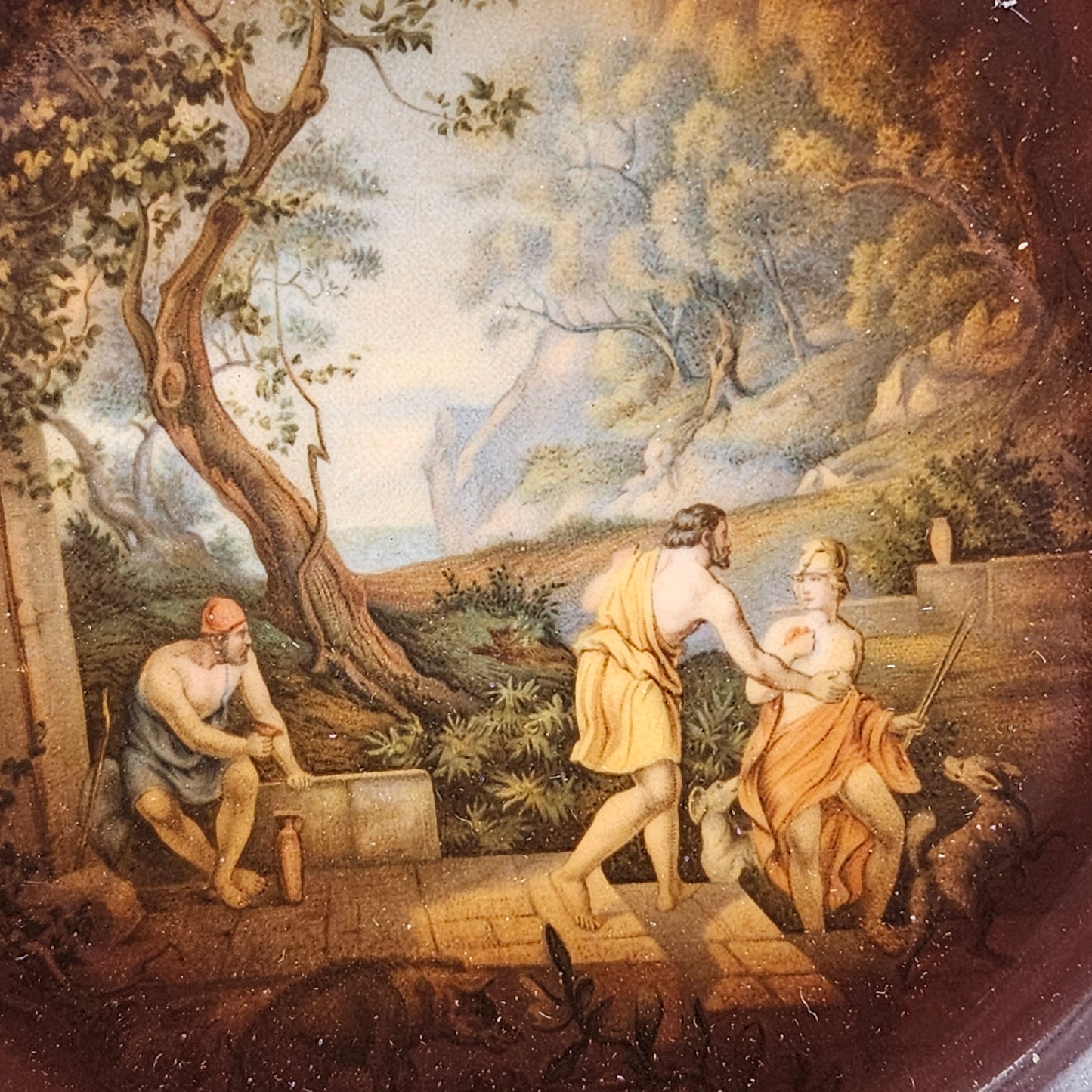 European Porcelain Plate in Elaborate Gilt Frame
