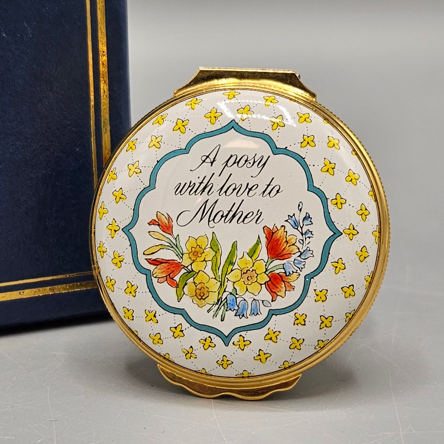 1989 Halcyon Days Enamel "A posy with Love to Mother" Mother's Day Box