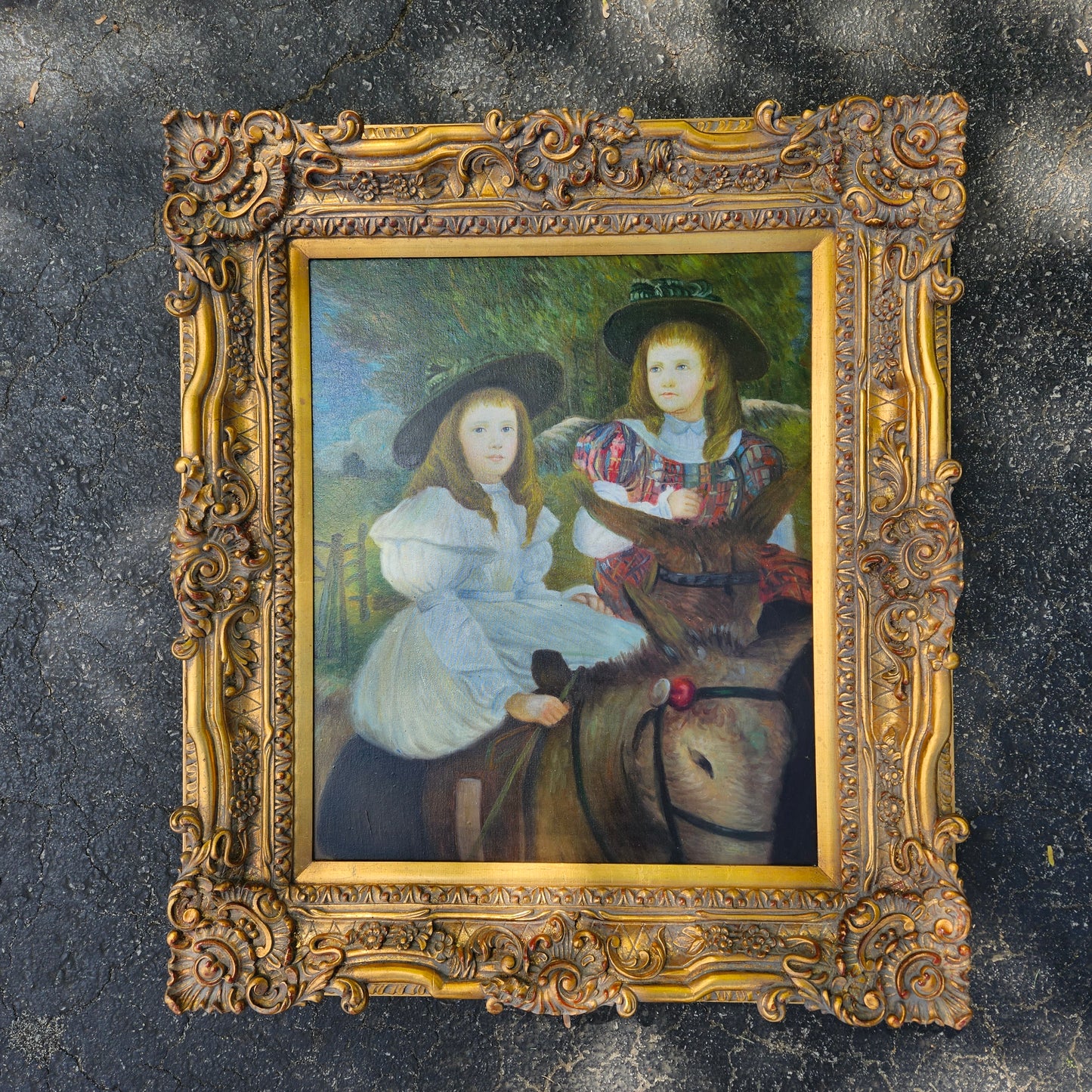 Oil on Canvas - Two Girls on Donkeys