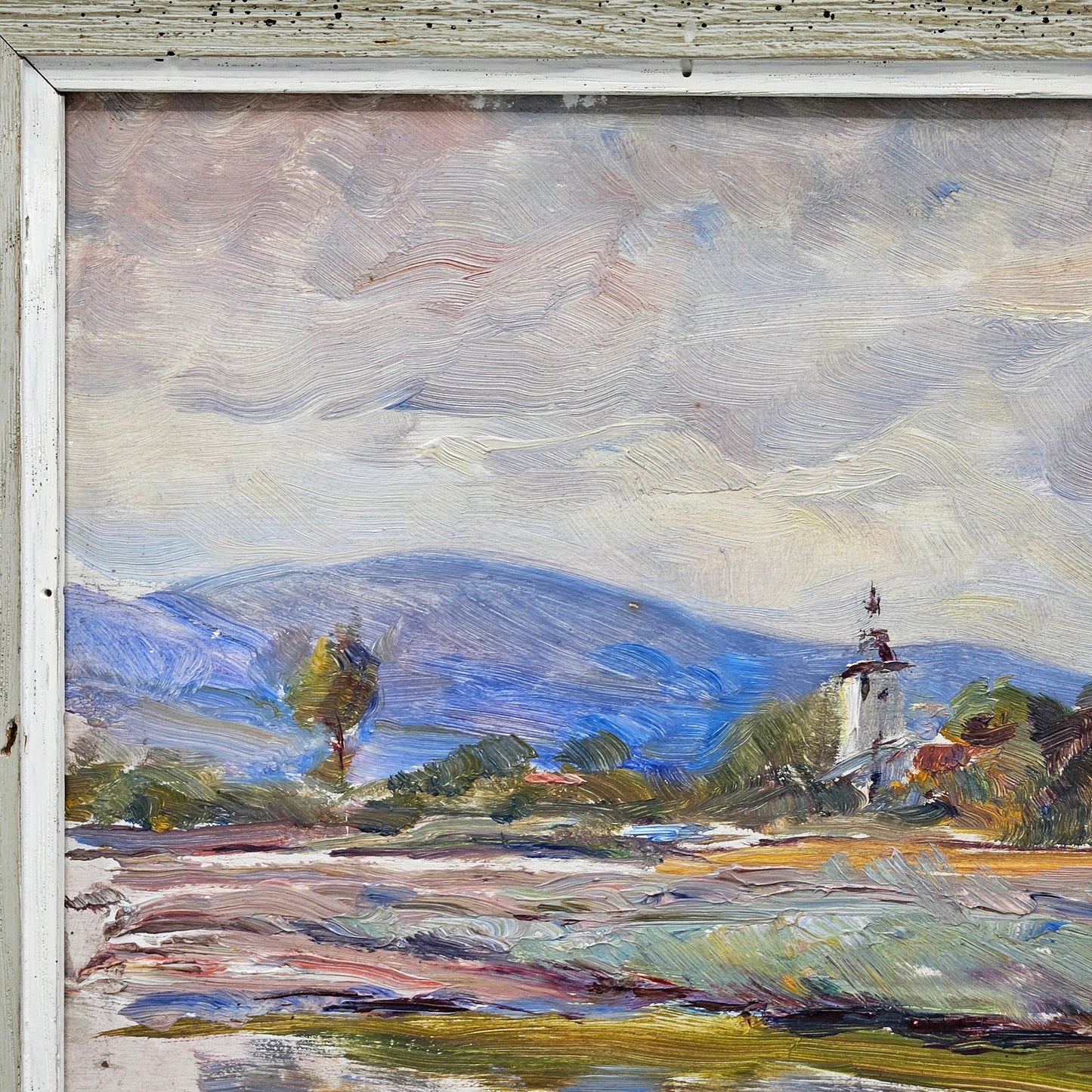 Oil on Board Landscape with Church Steeple Signed j Grosse 1920