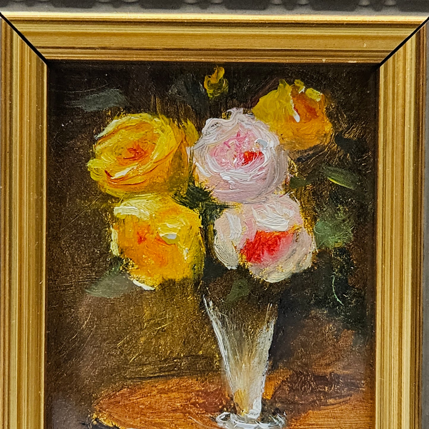 Oil on Board Still Life with Vase of Flowers