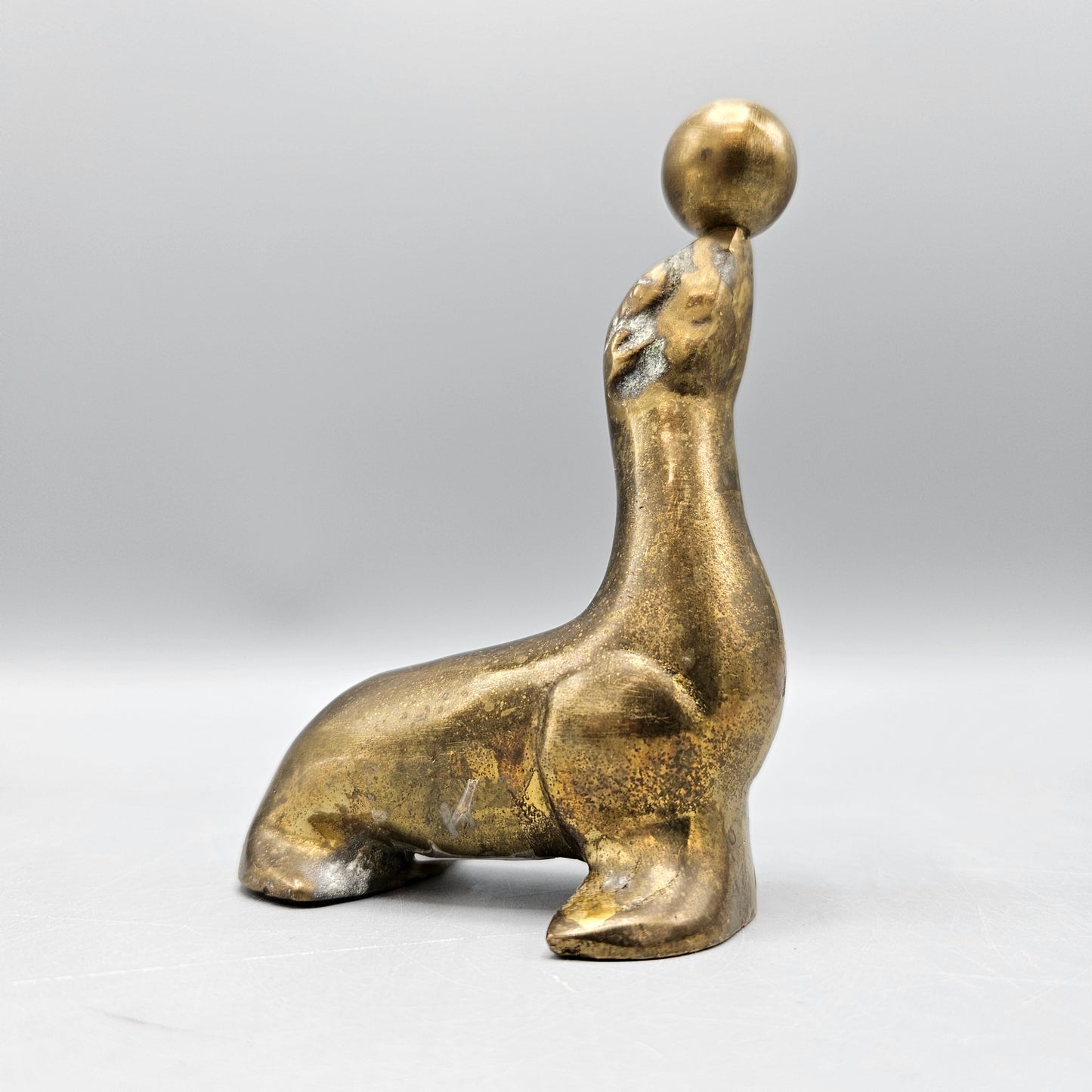Cast Brass Seal with Ball Paperweight Figure