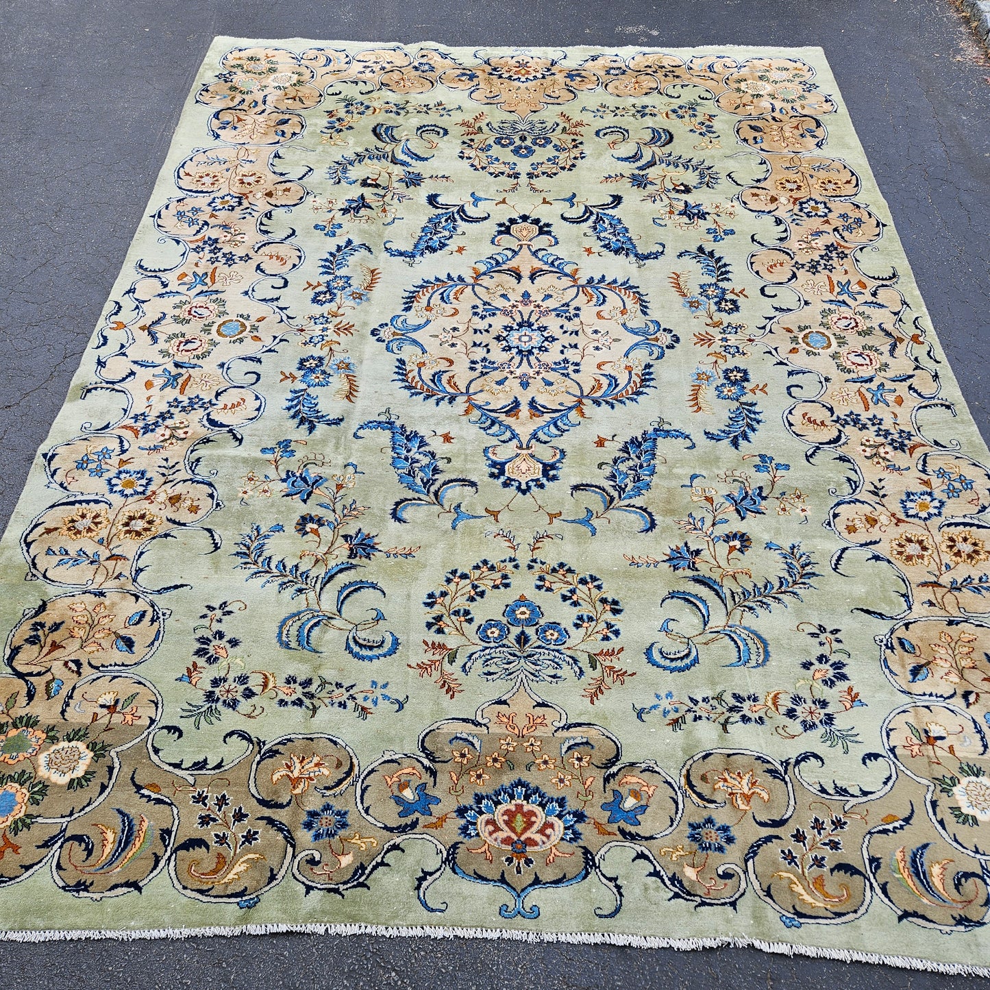Vintage Room Size Carpet - Hand Knotted  9' 8" x 13' 2"