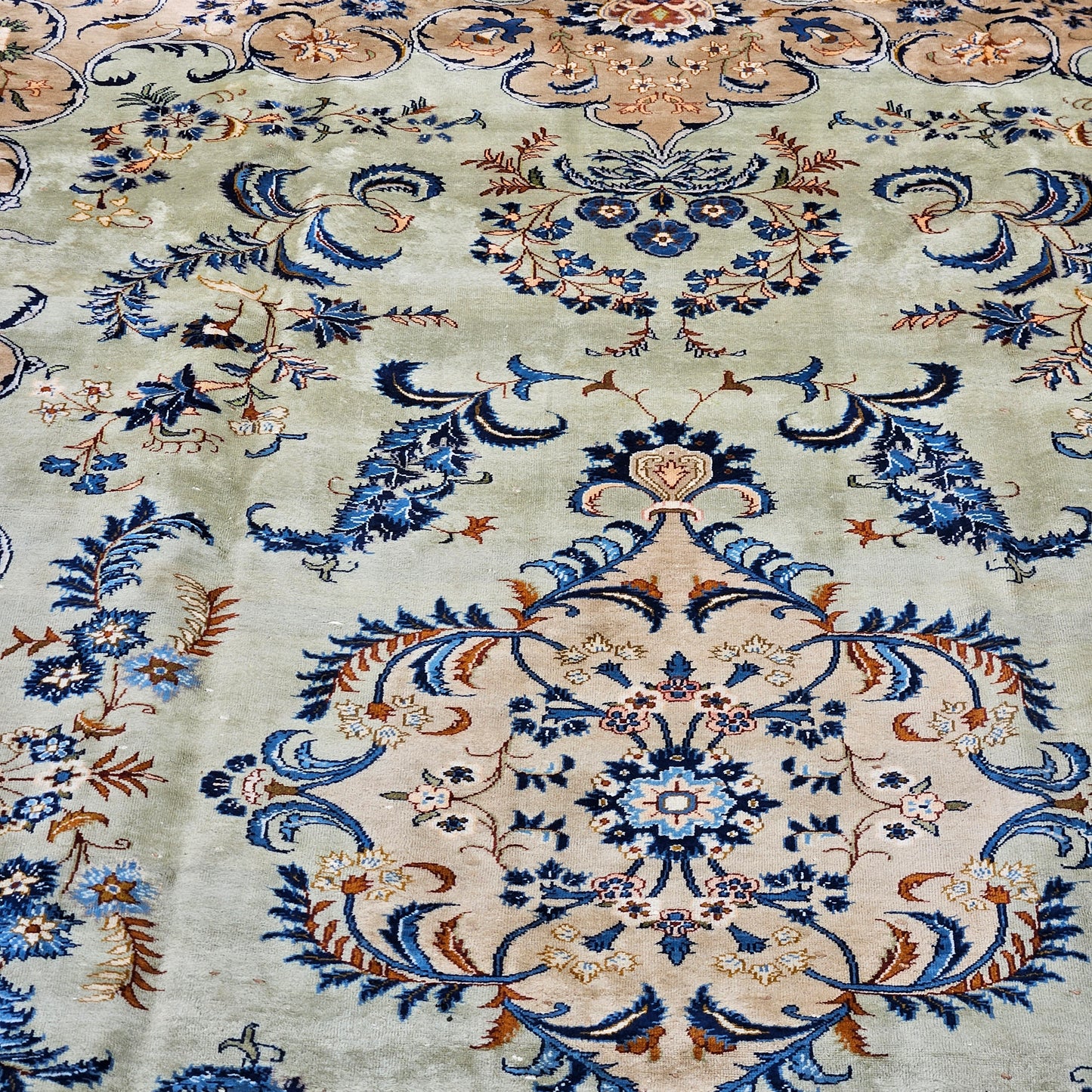 Vintage Room Size Carpet - Hand Knotted  9' 8" x 13' 2"