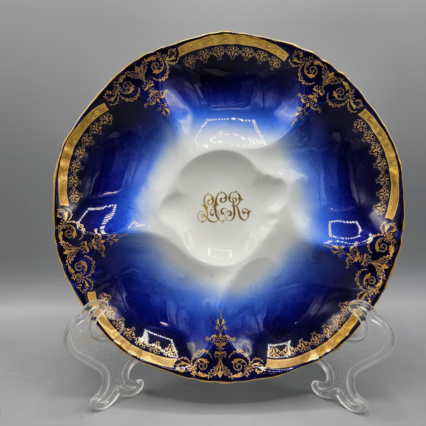 OP Co Onondaga Pottery (Syracuse China) Cobalt Blue Ground Oyster Plate
