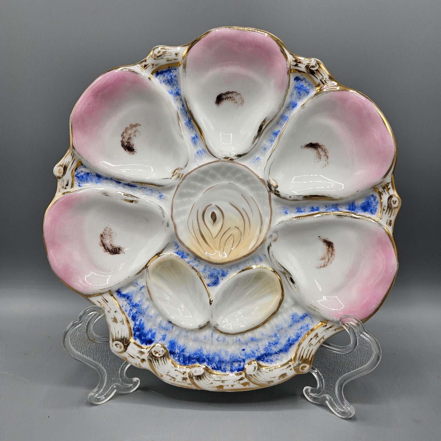 CT Altwasser German Porcelain Oyster Plate - Cobalt Blue & Pink