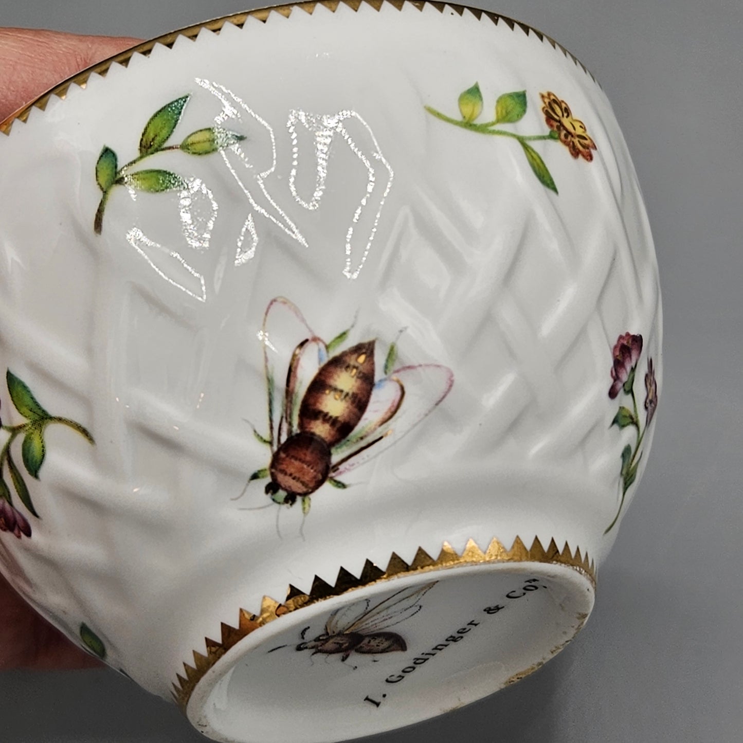 I Godinger & Co Herend-Style Porcelain Primavera Sugar Bowl - Bees and Flowers