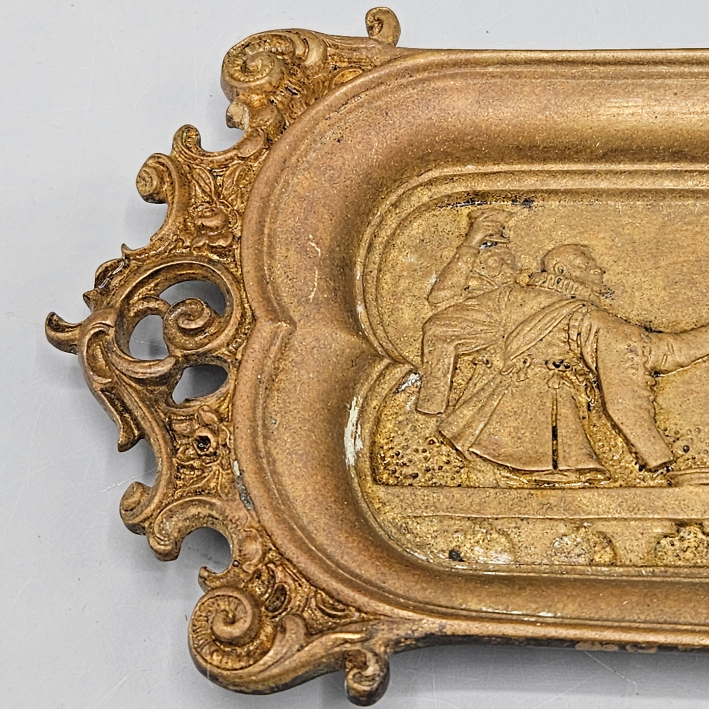 Antique Brass Pen Tray with Cavaliers Drinking