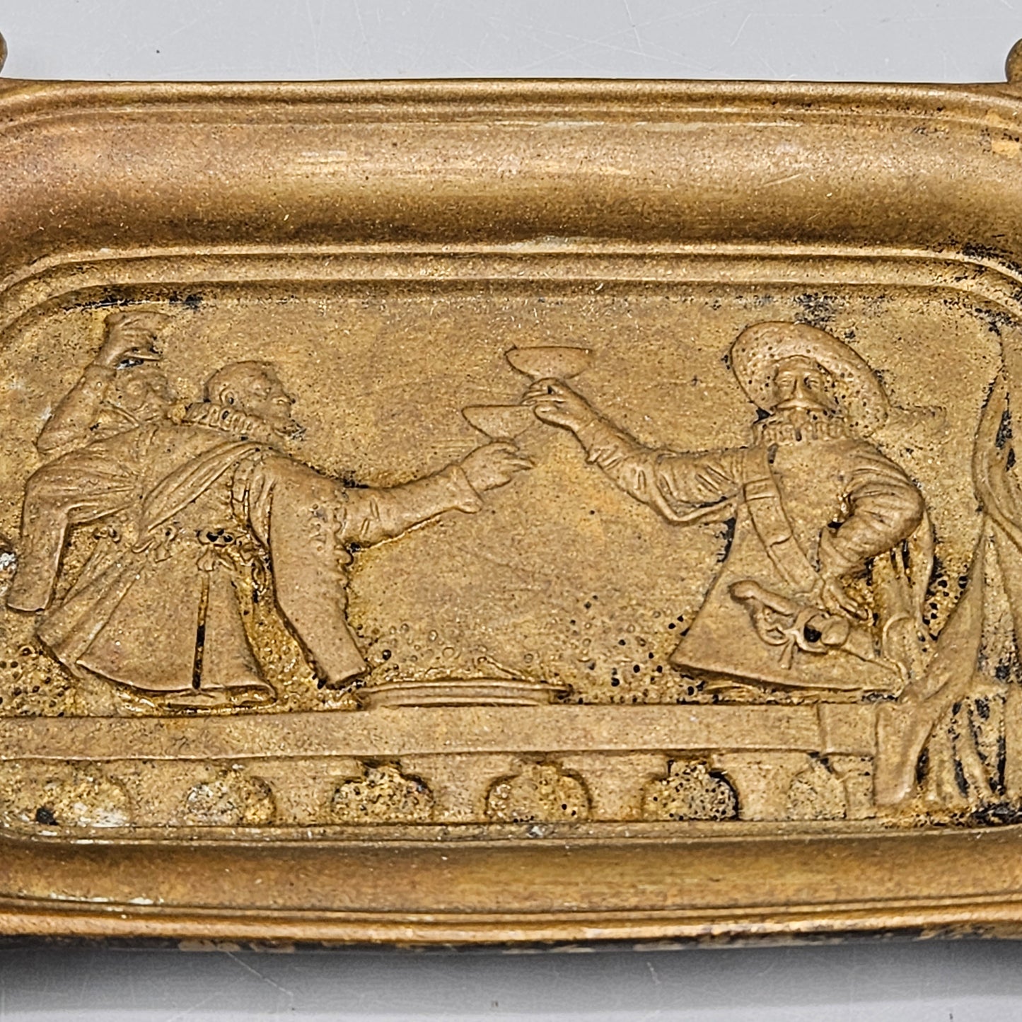 Antique Brass Pen Tray with Cavaliers Drinking