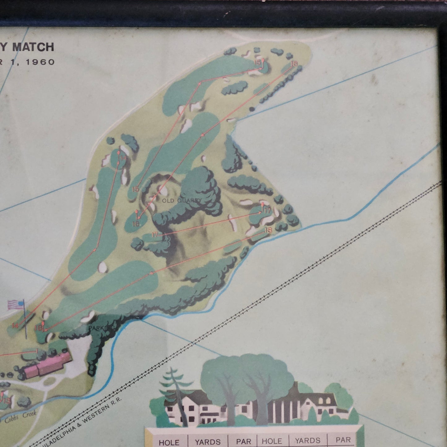 1960 Merion Golf Club Second Eisenhower Trophy Match Color Litho Map