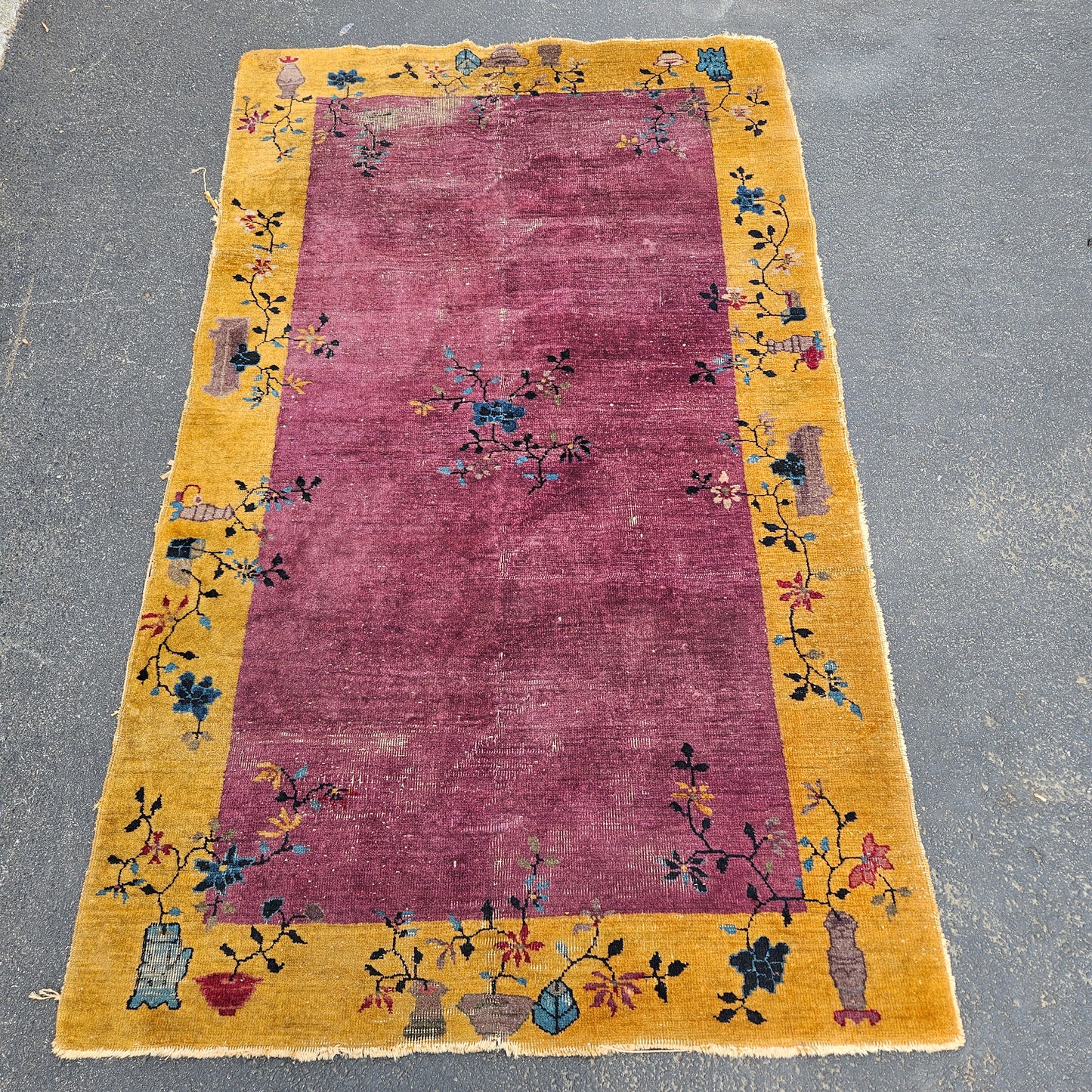 Vintage Chinese Hand Knotted Rug / Carpet 4' x 6' 8"