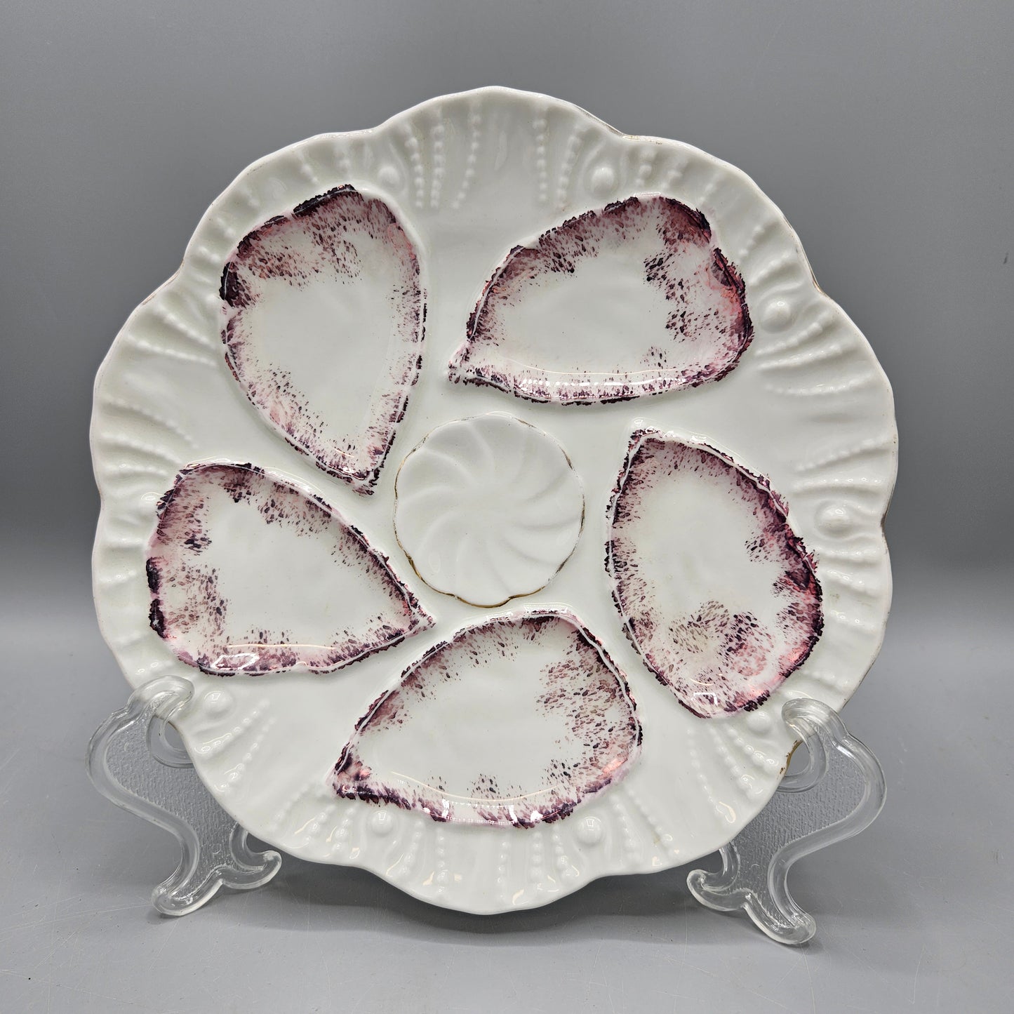 Vintage Pink & White Oyster Plate