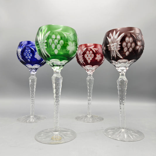 Set of Four Hungarian Crystal Cut to Clear Hock Wine Glasses