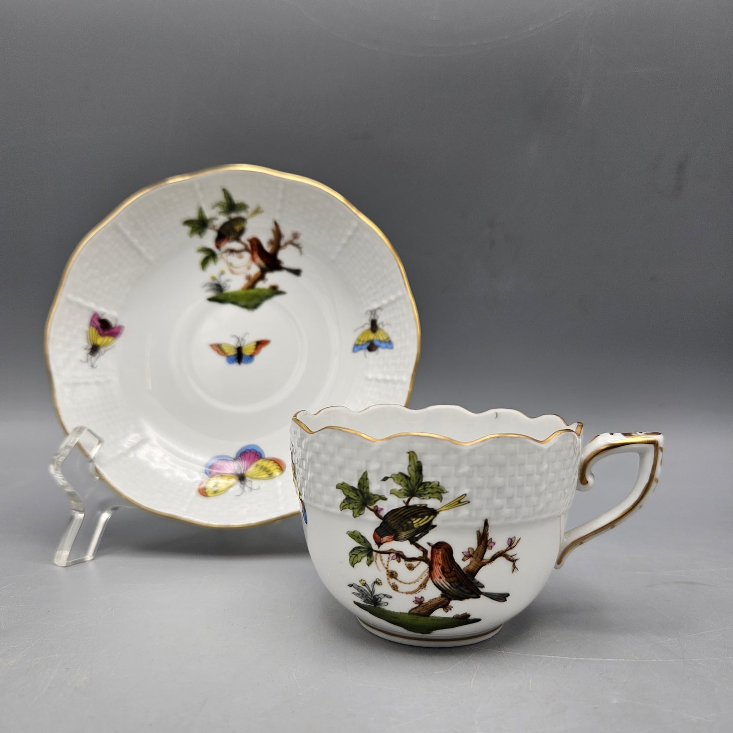 Herend Porcelain Rothschild Birds Coffee Cup & Saucer - 8 Available
