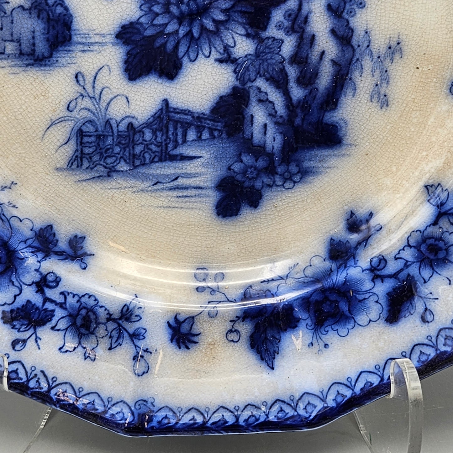 Antique Staffordshire Flow Blue Indian Pattern Plate