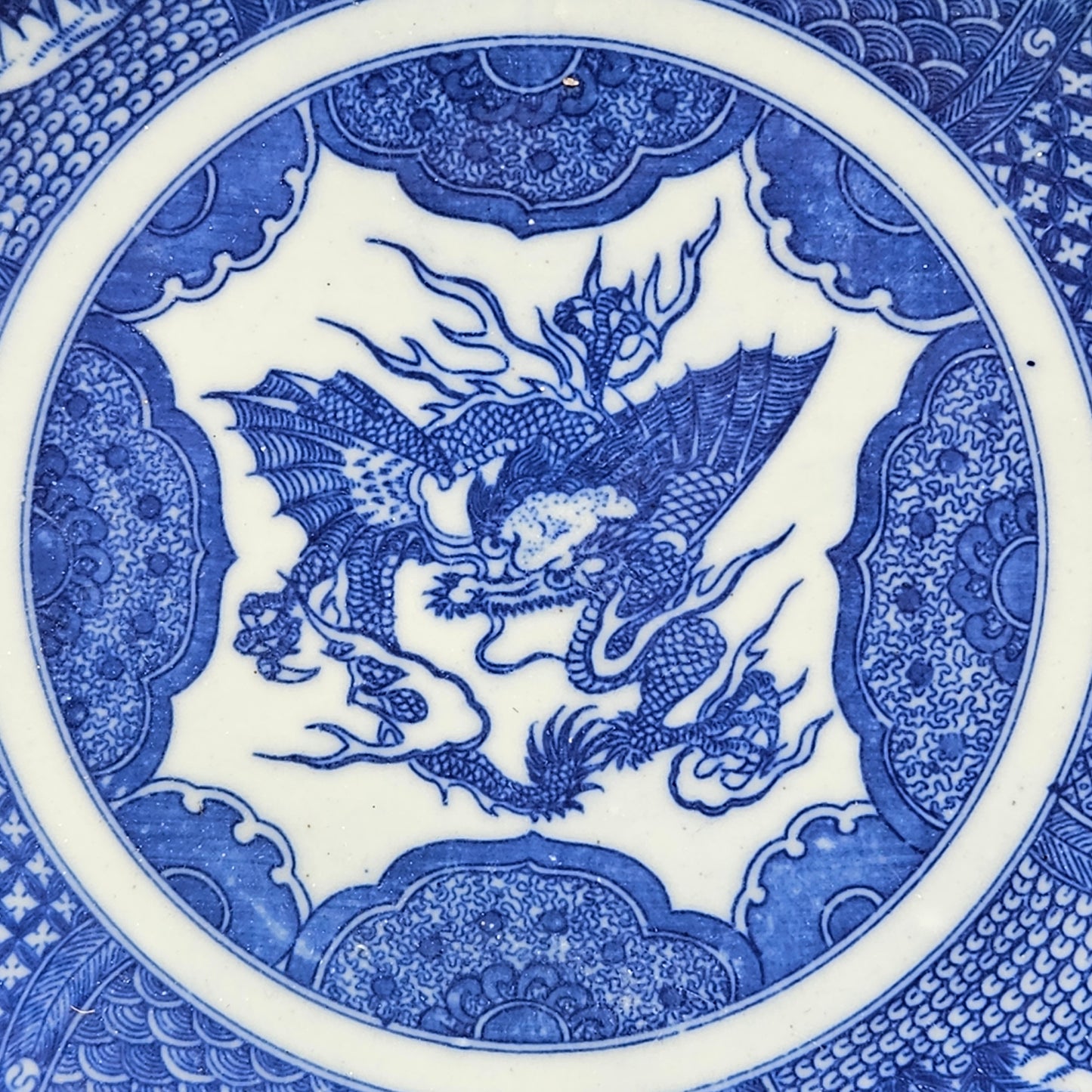 Chinese Blue and White Porcelain Plate with Dragon