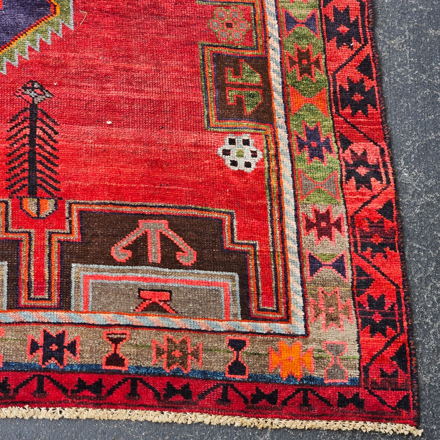 Stunning Vintage Geometric Hand Knotted 100% Wool Rug / Carpet / Runner - 5' 7" x 14'