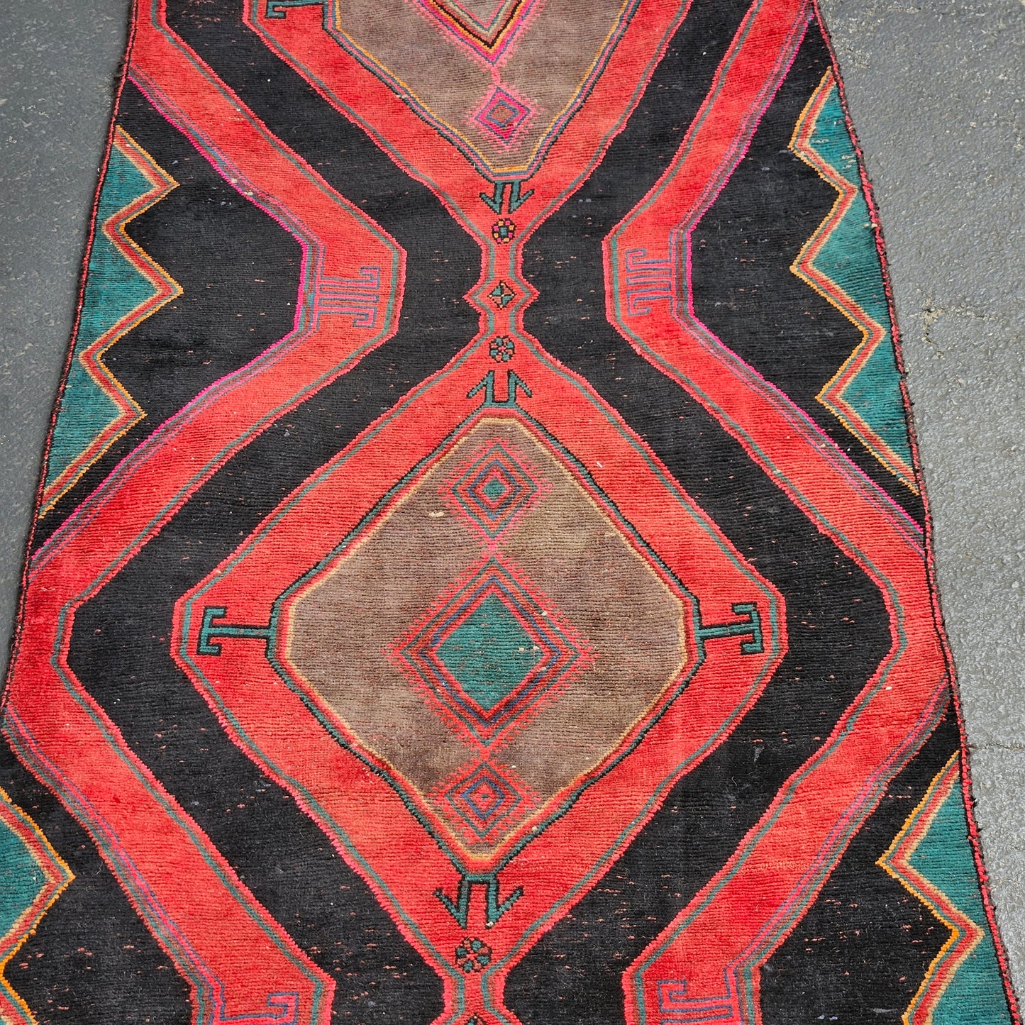 Vintage Worn Hand Knotted 100% Wool Rug / Carpet / Runner 3' x 11' 9"