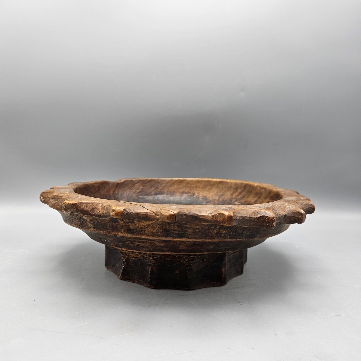 Footed Hand-Carved Wooden Bowl