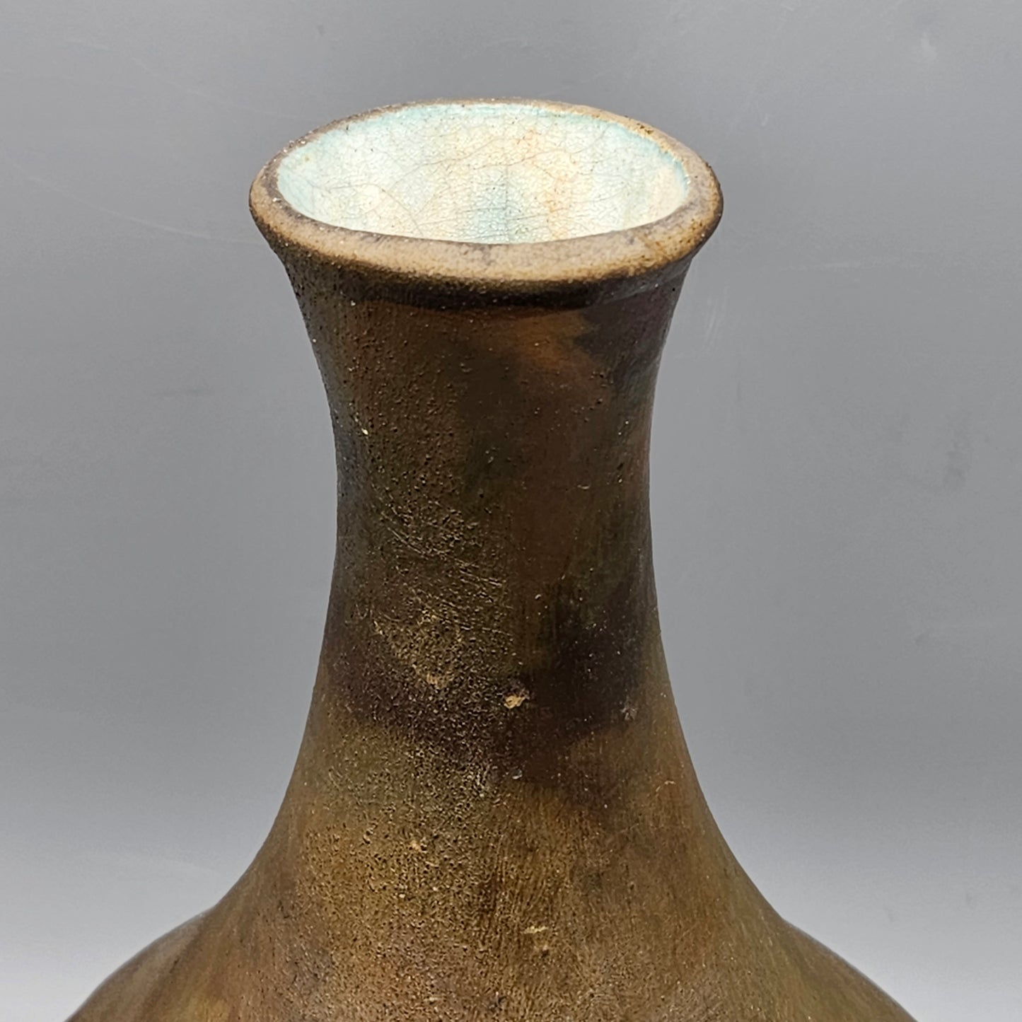 Signed Brown Glazed Bottle-Form Vase